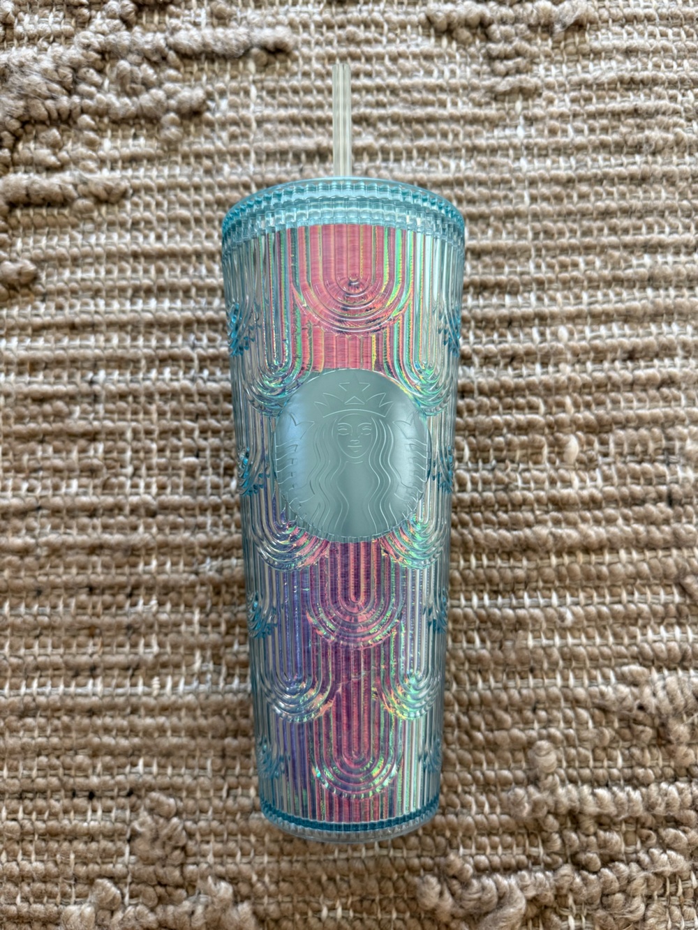 Starbucks Iridescent Aqua and Pink Glass Tumbler